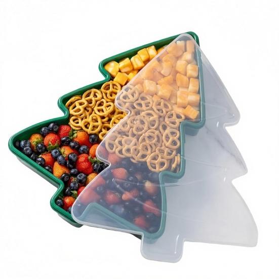 1/2Pcs Christmas Serving Tray with Lid Snacks Cookies Cosmetics Stationery Holiday Container Festive Gift Organizer