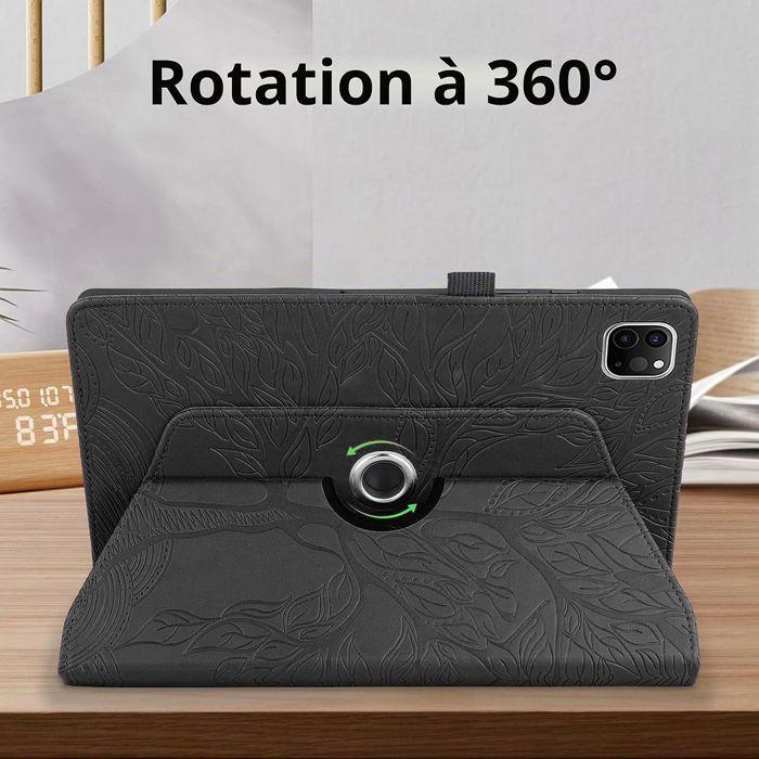 Coque + Verre Trempé pour iPad Air 13" (M4/M3/M2 2026/2025/2024) Antichoc Cuir PU Noir Motif Arbre