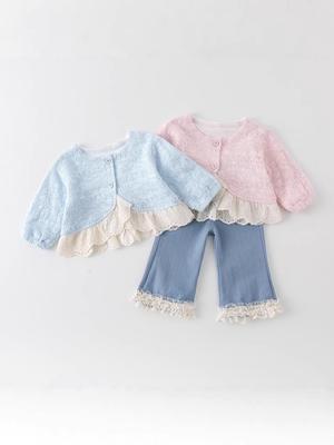 Новый стильный ажурный вязаный жаккардовый кардиган для девочек (0-3 месяца) - Верхняя одежда с длинным рукавом