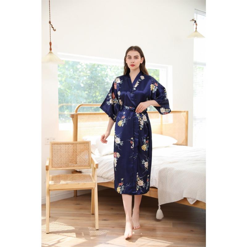 Женский комплект ночной сорочки с принтом пионов, длинный халат и кардиган-кимоно, удобная домашняя одежда, утренний халат для подружки невесты