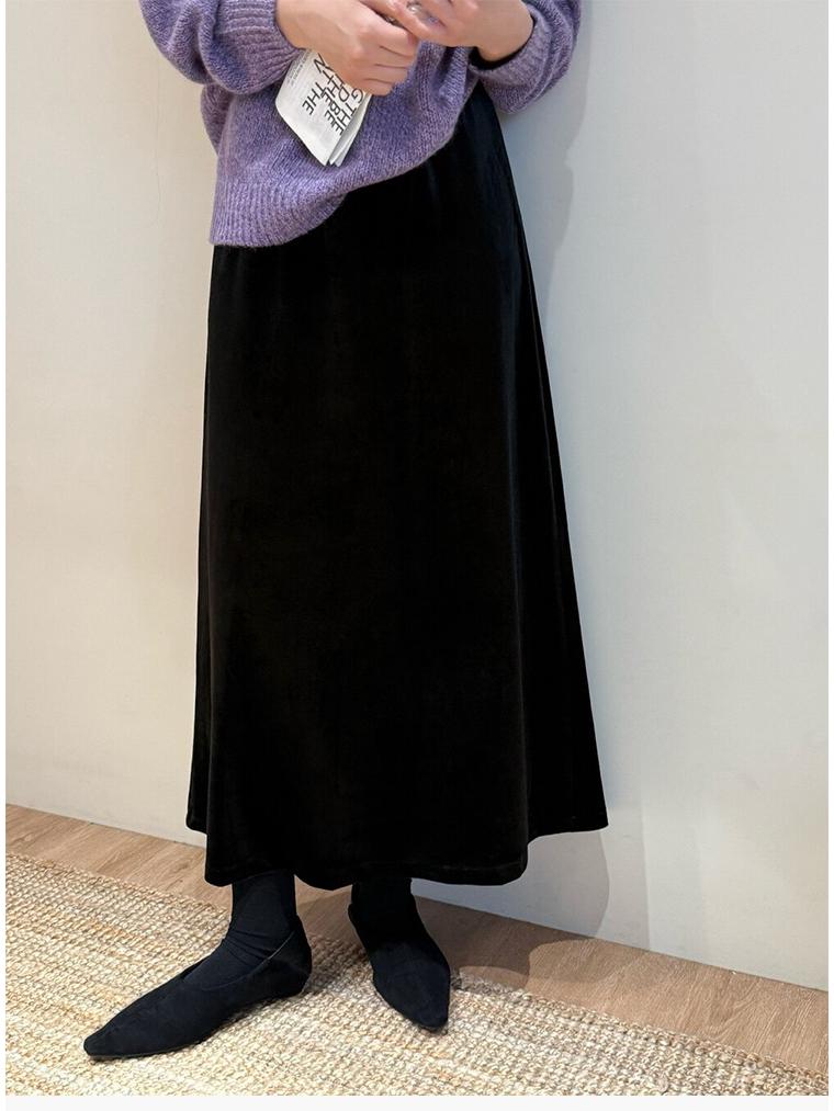Sweet Age-Defying Polka Dot Velvet Midi Skirt - Autumn/Winter 2025, Versatile A-line Design