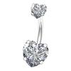 Genuine CZ (Cubic Zirconia) Heart Belly Button Ring Set In Surgical Steel (2 Stones)