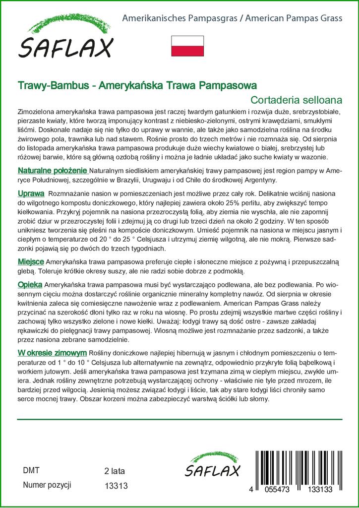 SAFLAX Garden in the Bag - Трава американской пампасы - 200 семян - С субстратом в подходящем мешке - Cortaderia Selloana