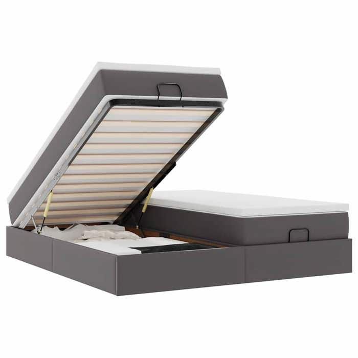 Cadre de lit avec matelas - Maison Exclusive - Similicuir gris - 180x200 cm - Rangement intégré