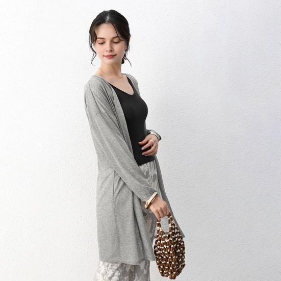 Женское повседневное пальто без воротника с длинным рукавом и открытой строчкой, кардиган средней длины, однотонное тонкое солнцезащитное пальто