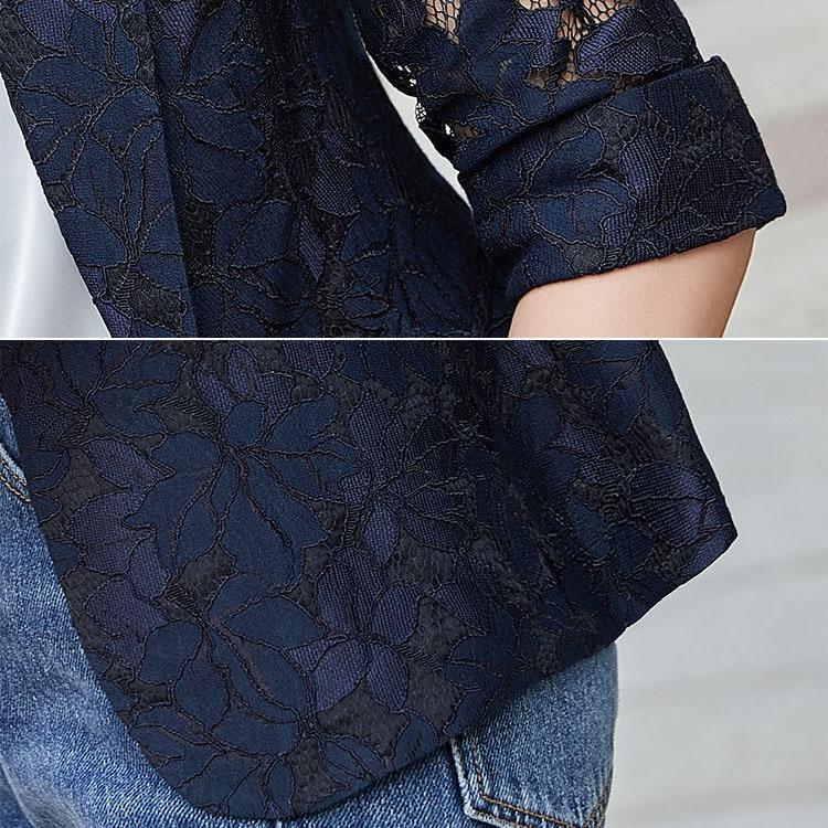 Lace Suit Coat Women's Large Korean Version Spring and Summer Three-quarter Sleeve Top Sunscreen Shirt Cut-out Thin Suit