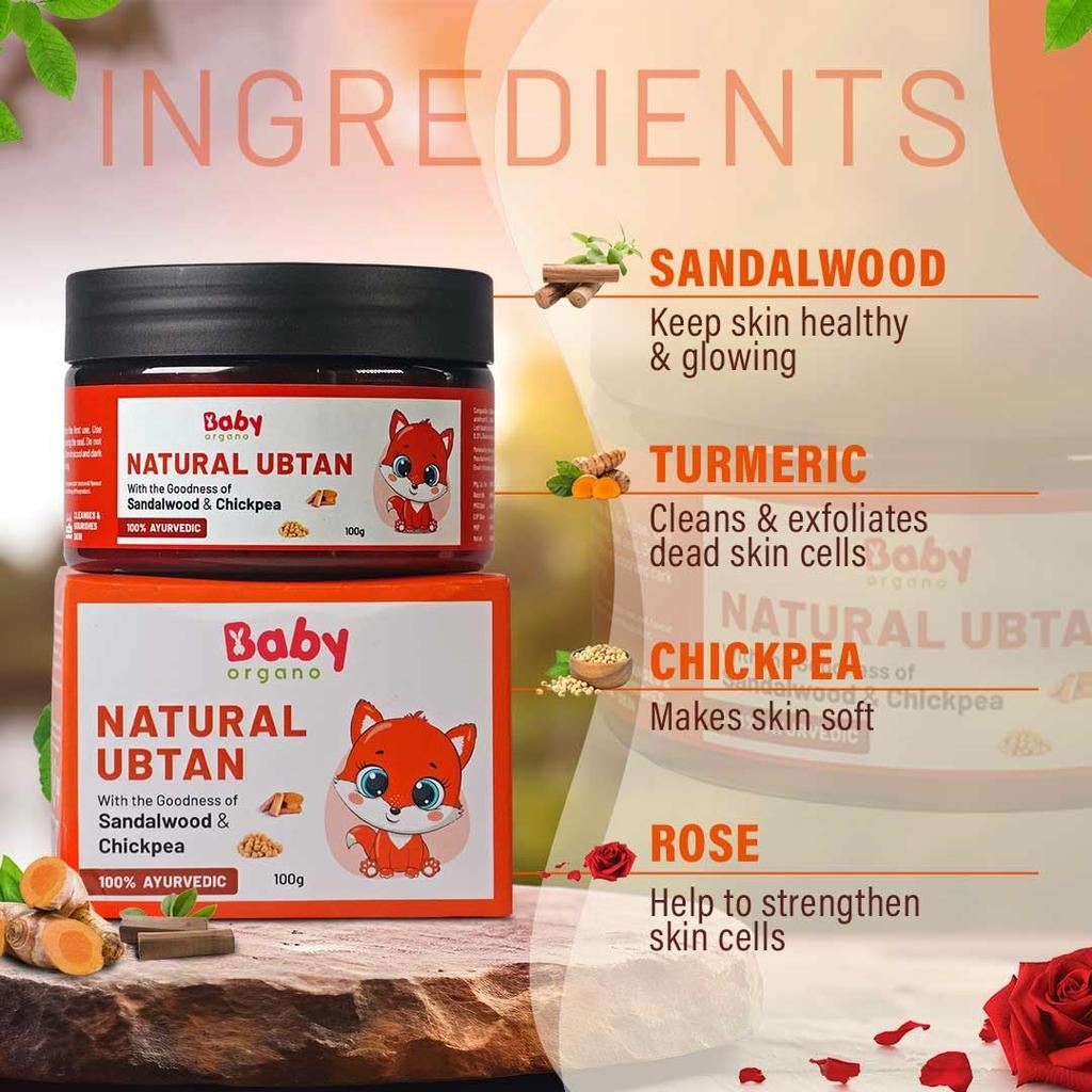 Набор для ухода за кожей ребенка BabyOrgano® Ayurvedic | Натуральная пудра Убтан и детский лосьон | Без химикатов, питательный | Безопасный для нежной кожи