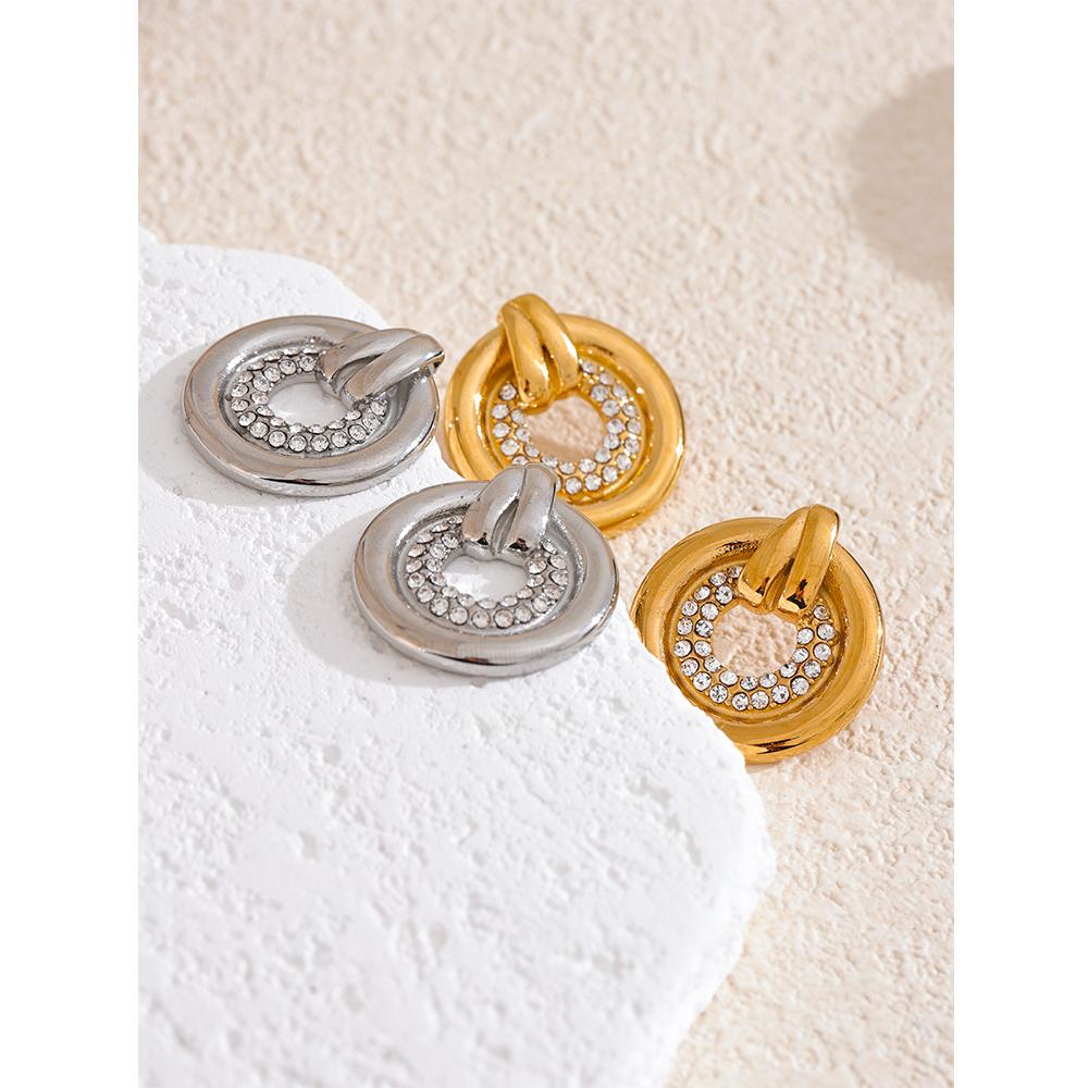 Eetit Популярные металлические круглые полые серьги-гвоздики из нержавеющей стали с кубическим цирконием, устойчивые к потускнению модные ювелирные изделия, бижутерия