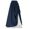 Women Lace Stitching Side Pleated Maxi Skirt Solid Color Double Layer Long Skirt Elastic High Waist Retro A Line Skirt