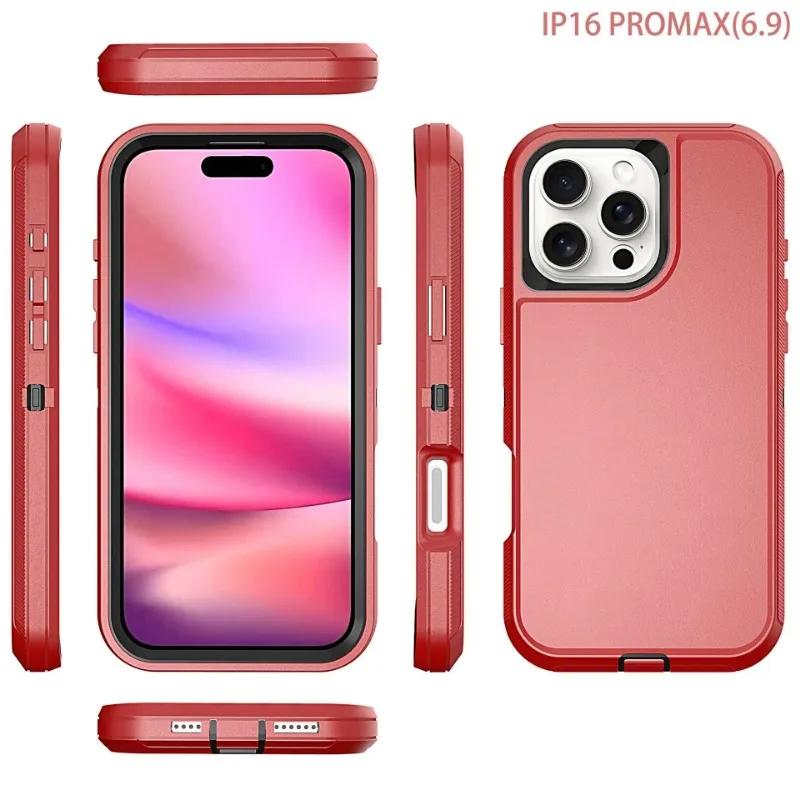 3-в-1 Защитный военный бронированный чехол для iPhone 17 Pro Max Air 16E 15 14 Plus 13 12 11 Ott Box Противоударный чехол с защитой от падений Клипса для ремня