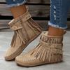 Fashion Retro Suede Tassel Western Cowboy Boots Women 2025 Autumn Vintage Rivet Flats Ankle Boots Woman Metal Buckle Designer Shoes 43