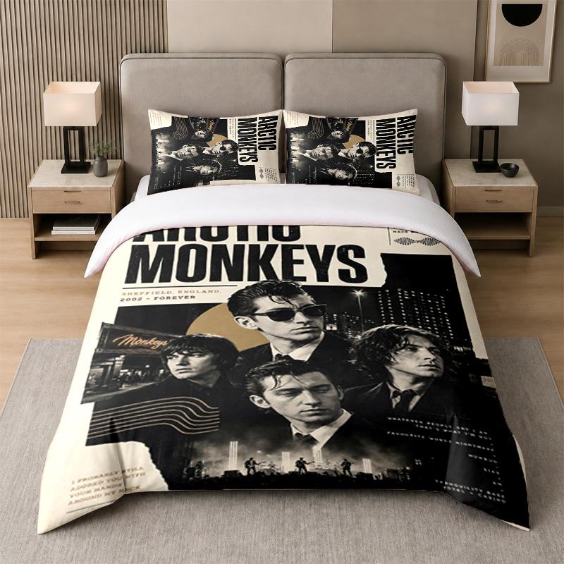 3Pcs Bed Set,Arctic Monkeys 1 Duvet Cover and 2 Pillowcases, Printed Bedding Decor For Guest Room