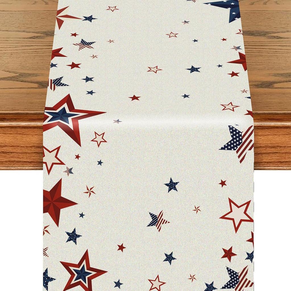 4th of July Table Runner, n Flag Table Runner Decorations for Table, Red White and Blue Table Runners Size 13”X72” (Star)