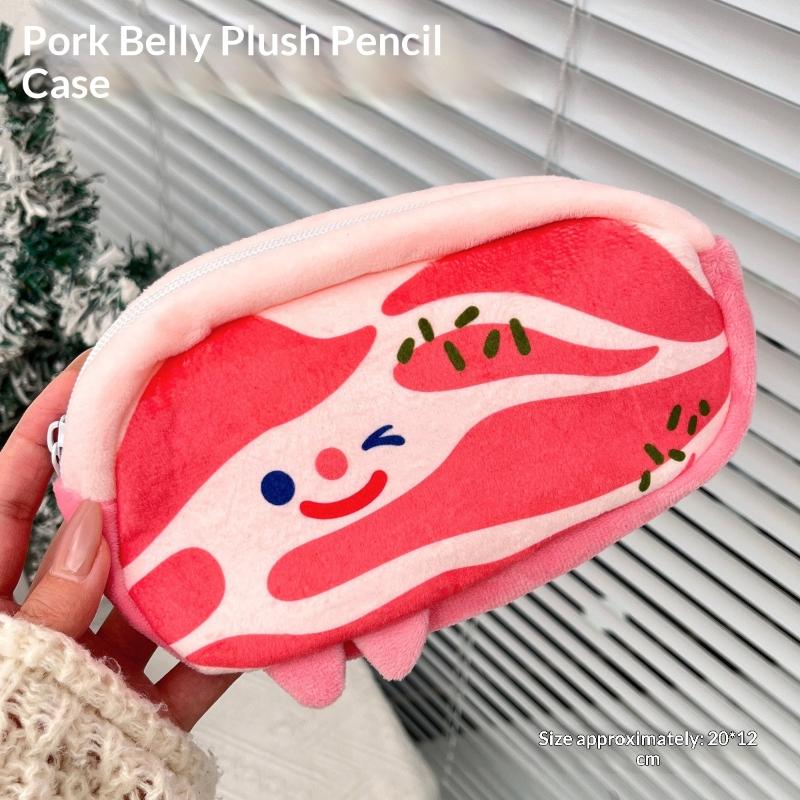 Creative Bacon Plush Pencil Case Soft Eco-friendly Fabric Large Capacity Stationery Holder for Students School Supplies