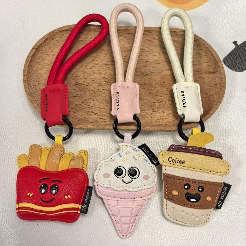 Funny Coffee Cup Shape Keychain Cartoon Car Key Ring Simulation Food Ice Cream Pendant Girl