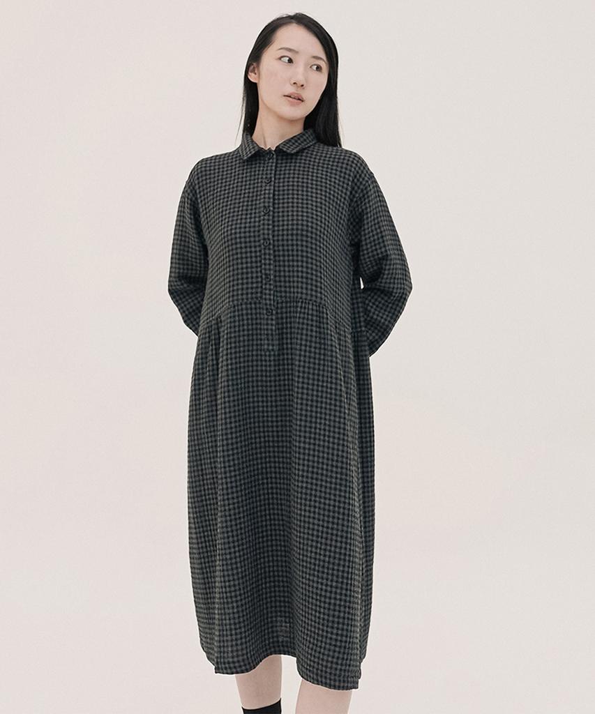 Chikita Check Double Cotton Dress Charcoal 250802Ch