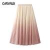 Spring and Summer Women's Skirts Elegant Temperament Gradient Color Pleated Half-body Skirt Long Skirt High Waist A-line Skirt