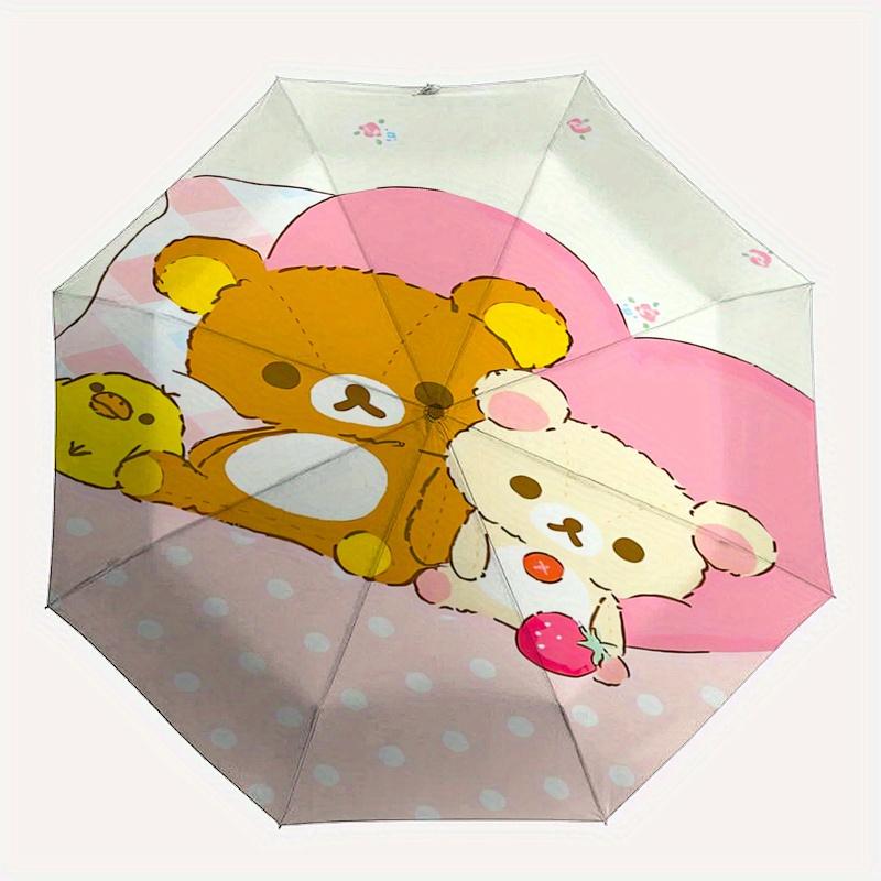 Rilakkuma,Bear Friends Automatic Folding Umbrella Simple 8 Rib Design, Bright Cartoon Pattern, Durable Iron Frame, Suitable For Travel, Outd