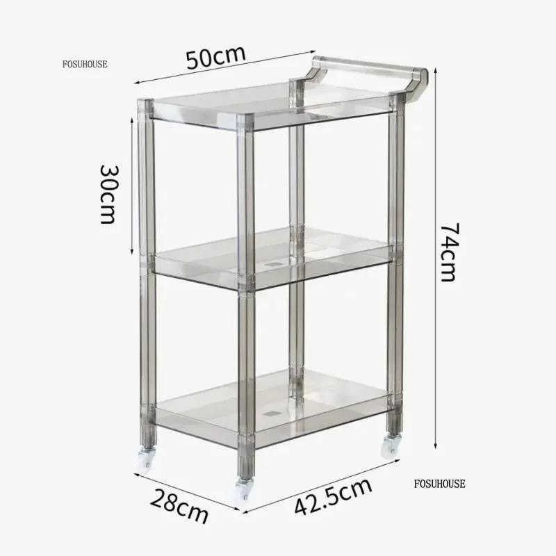 Plastic Nordic Transparent Acrylic Kitchen Cart Household Storage Shelf Hand Cart Portable Trolley Living Room Side Table o