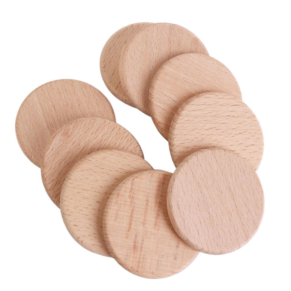 10pcs Unfinished Natural Wood Round Disc Natural Beech Wood Round Slice Blank Wood Pieces Handwork