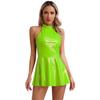 Women Wetlook Patent Leather Dress Tank Latex Shiny Party Mini Dress Clubwear