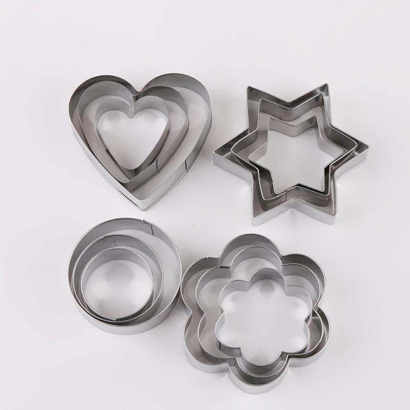 12pcs/set Stainless Steel Cookie Biscuit DIY Cake Mold Star Heart Round Flower Shape Fruit Cookie Cutter Baking Mould Egg Tools
