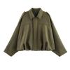 Women's Fashion Jacket with Bat Sleeves and Zipper Casual Top