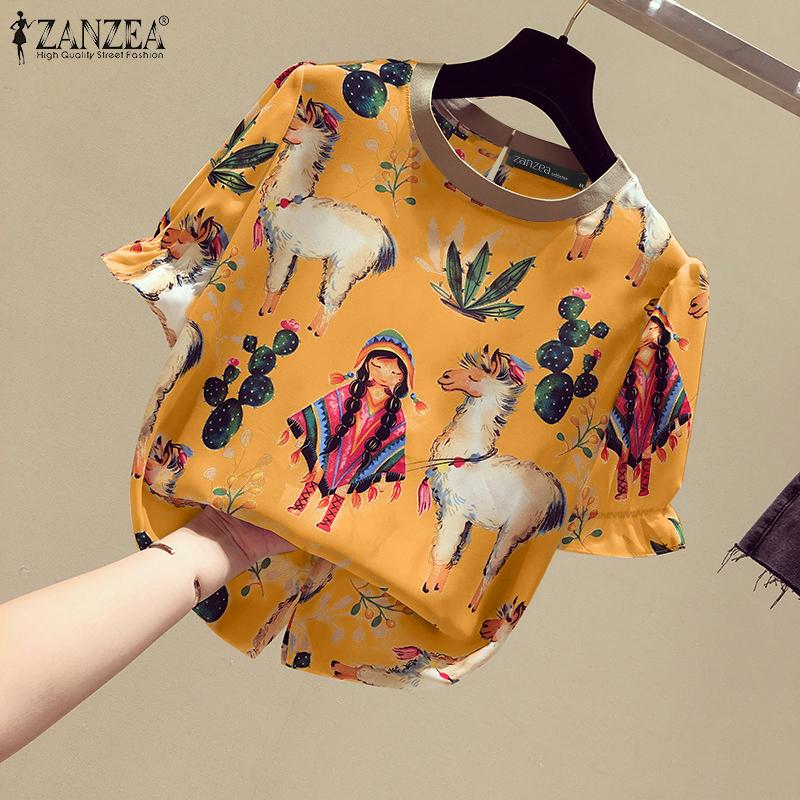 ZANZEA Женская повседневная блузка с круглым вырезом и половиной рукавов