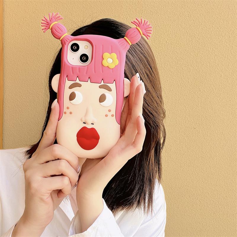 Силиконовый чехол для телефона с 3D красными губами Ugly Girl для iPhone 14 Pro Max 11 12 13 Pro Max, супер милый защитный чехол с оплеткой