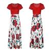 Women Short Sleeve Vintage Floral Dress Skirt Party Long Beach Clothes Maxi Crew Neck S-3XL