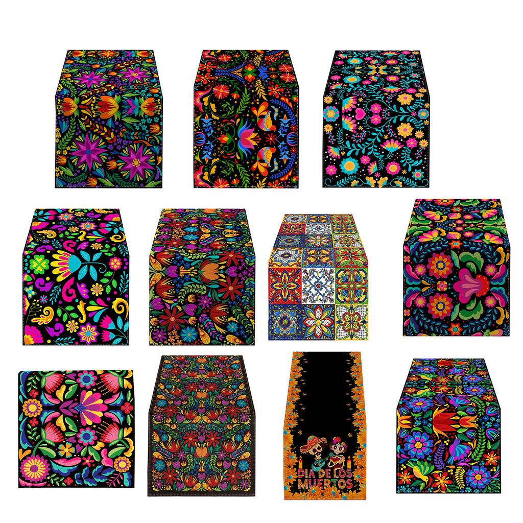 Мексика Цветочная Скатерть-дорожка Этнический Фестиваль Вечеринка Кухня Обеденный Стол Скатерть Красочный Цветочный Принт Покрытие для Стола