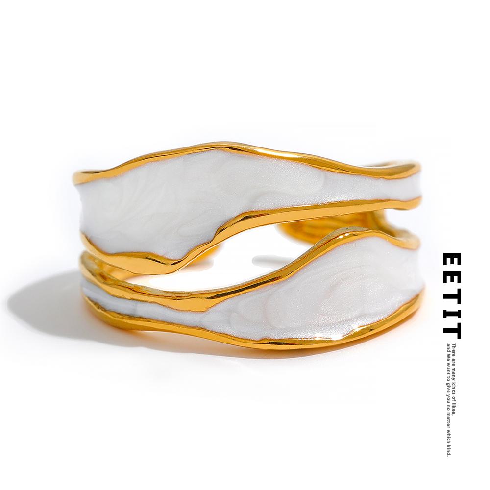 Eetit Fashion White Enamel Creative Irregular 316 Stainless Steel Open Ring Waterproof Women Jewelry Stylish Charm Bijoux New