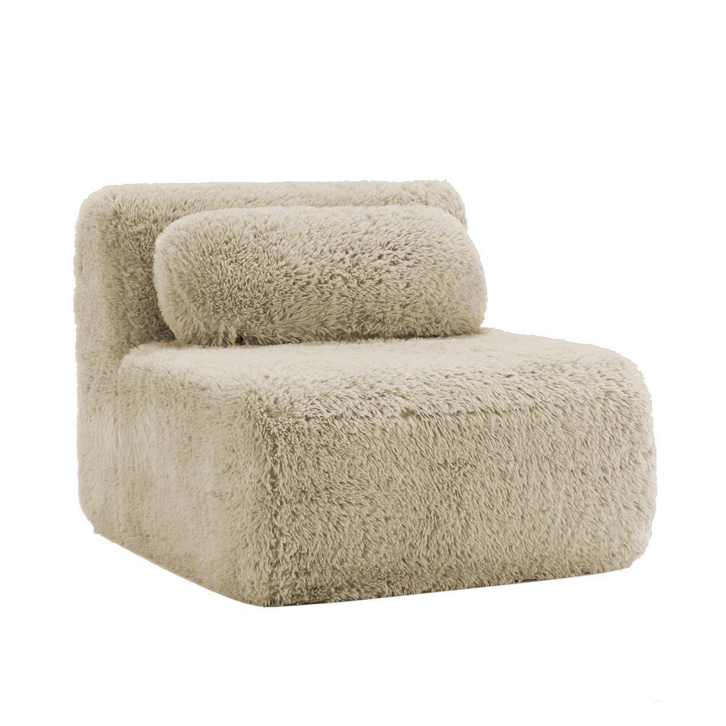 Aviana Armless Sofa W/Pillow Plush Fabric-Light Khaki