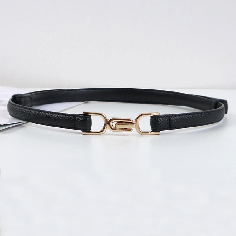 Retro Thin Adjustable Women PU Leather Belt Wild Black Ladies Female Skinny Dress Waist Belts Straps Gold Metal Buckle Wasitband