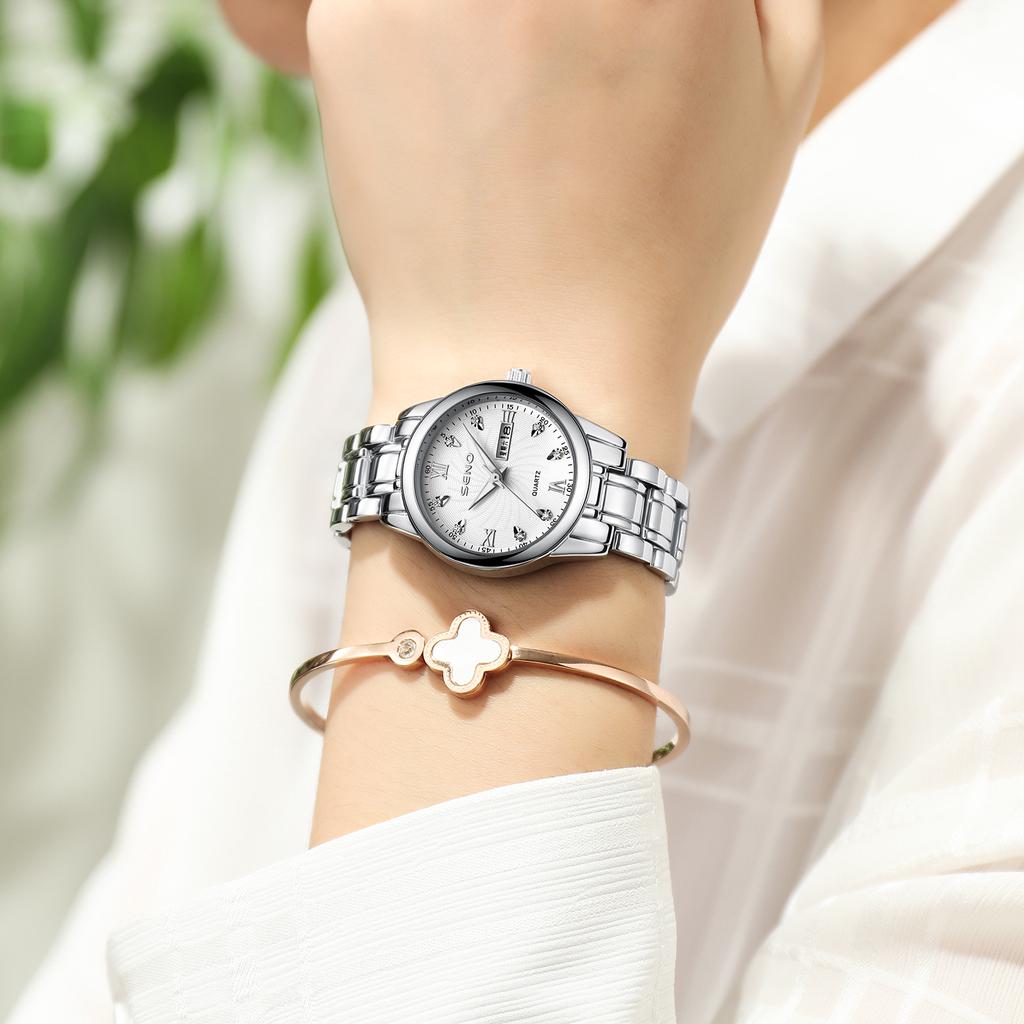 Женские кварцевые часы Простые повседневные светящиеся водонепроницаемые кварцевые часы с двойным календарем