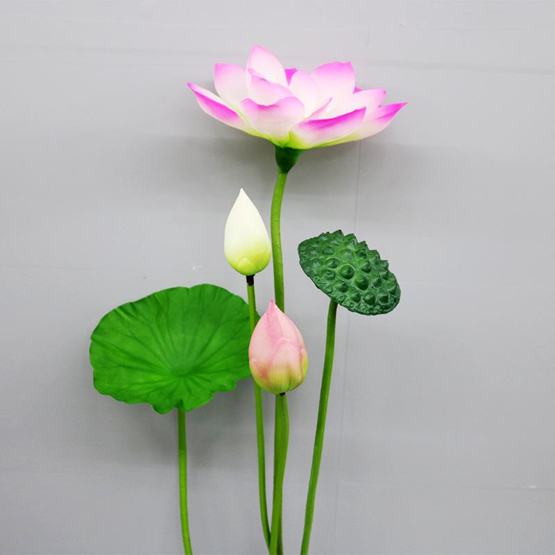 Artificial Lotus Bouquet with Stem, Leaf, and Seed Pod Decoration - Silk Flower Ornament