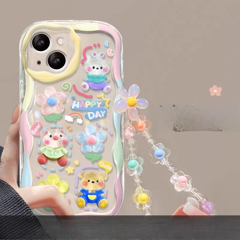 Подходит для чехла для мобильного телефона Huawei P60 Mate50pro Нишевый Противоударный Honor 70 Прозрачный цвет Трехмерная цепочка с кроликом