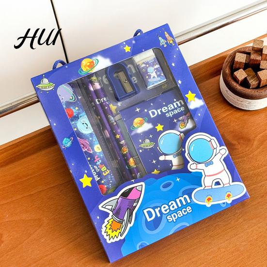 School Supplies Gift Set 6Pcs Cute Stationery Portable Box Kawaii Eraser Pencil Sharpener Cartoon Capybara Panda Design Complete Kids Students