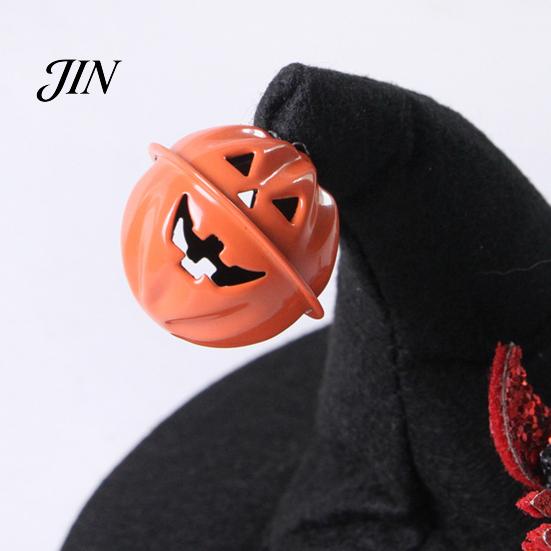 Elastic Strap Pet Hat Halloween Cat Wizard Hat, Bent Pointed with Pumpkin Bell, Small Dog Sequined Bow Festive for Cats Dogs