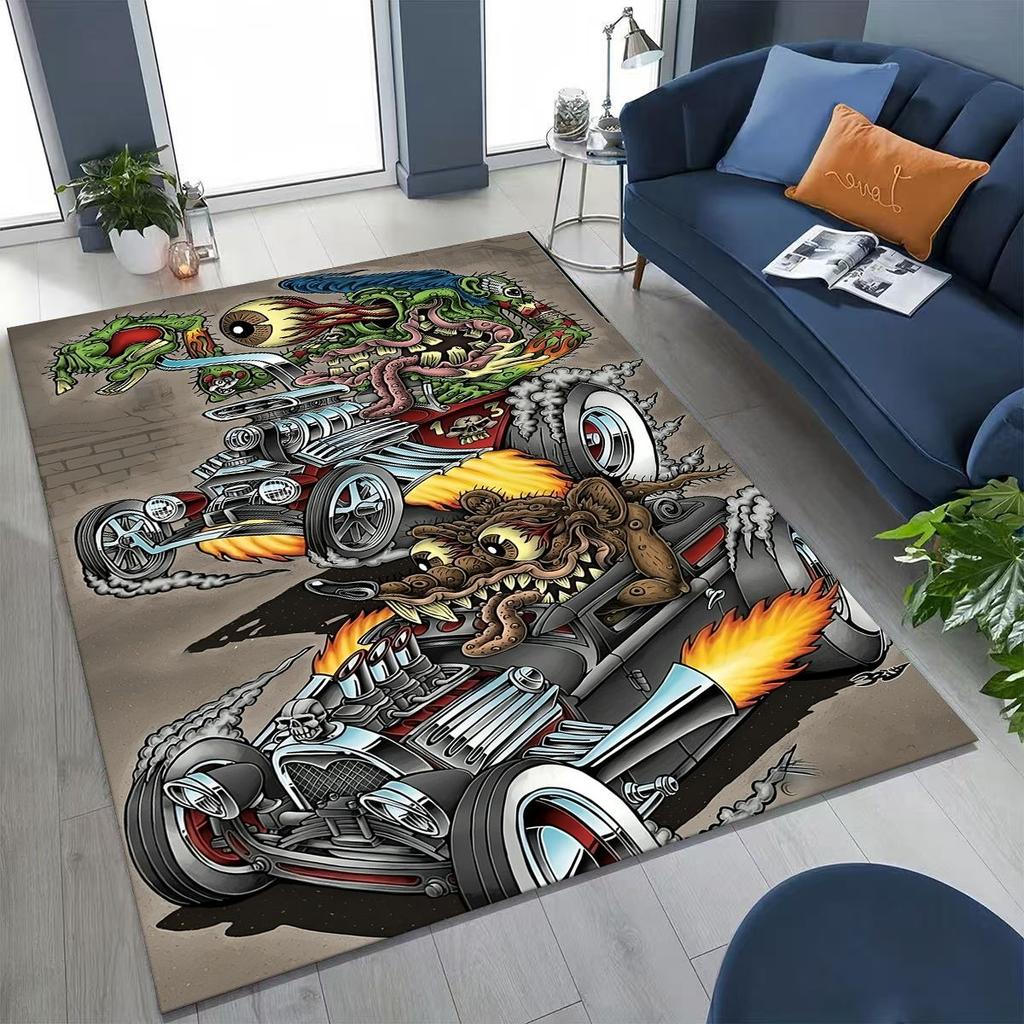 3D Бунтарский RAT FINK Автомобили Знак Мультяшный Ковер для Спальни Гостиной Дивана Дома Декор Приветственный Коврик, Большой Детский Игровой Нескользящий Напольный Коврик