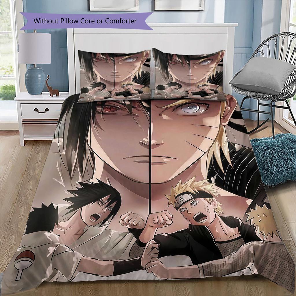 Naruto Fire Determination Pattern Bedding Quilt Set Quilt Cover Pillowcase Home Birthday Gift(1 * duvet cover + 2 * pillowcase, without core)