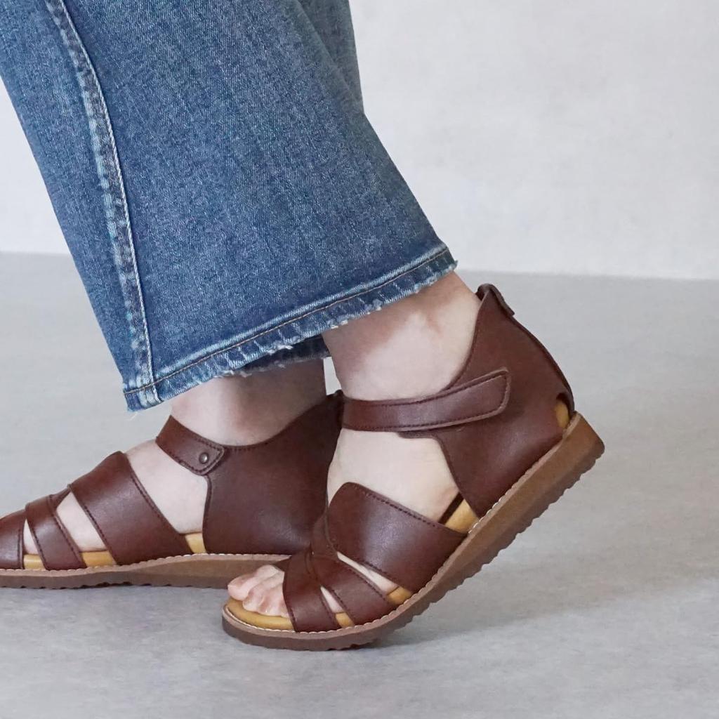 Shoe Kobo Belle Легкие для ходьбы Уличные Веганские Сделано в ELLYS [Yasashii & Sofa] Женские сандалии, в, Неустающие, Носимые, На плоской подошве, На липучке, Кожаные, Япония,