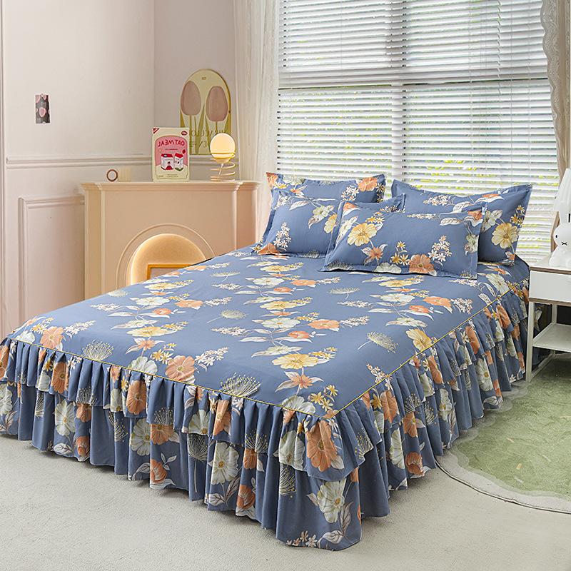 Юбка с рюшами Покрывало Домашний текстиль Юбка-кровать с принтом Одеяла для спальни Покрывала Простыни Пылезащитный чехол Постельные принадлежности с 2 наволочками