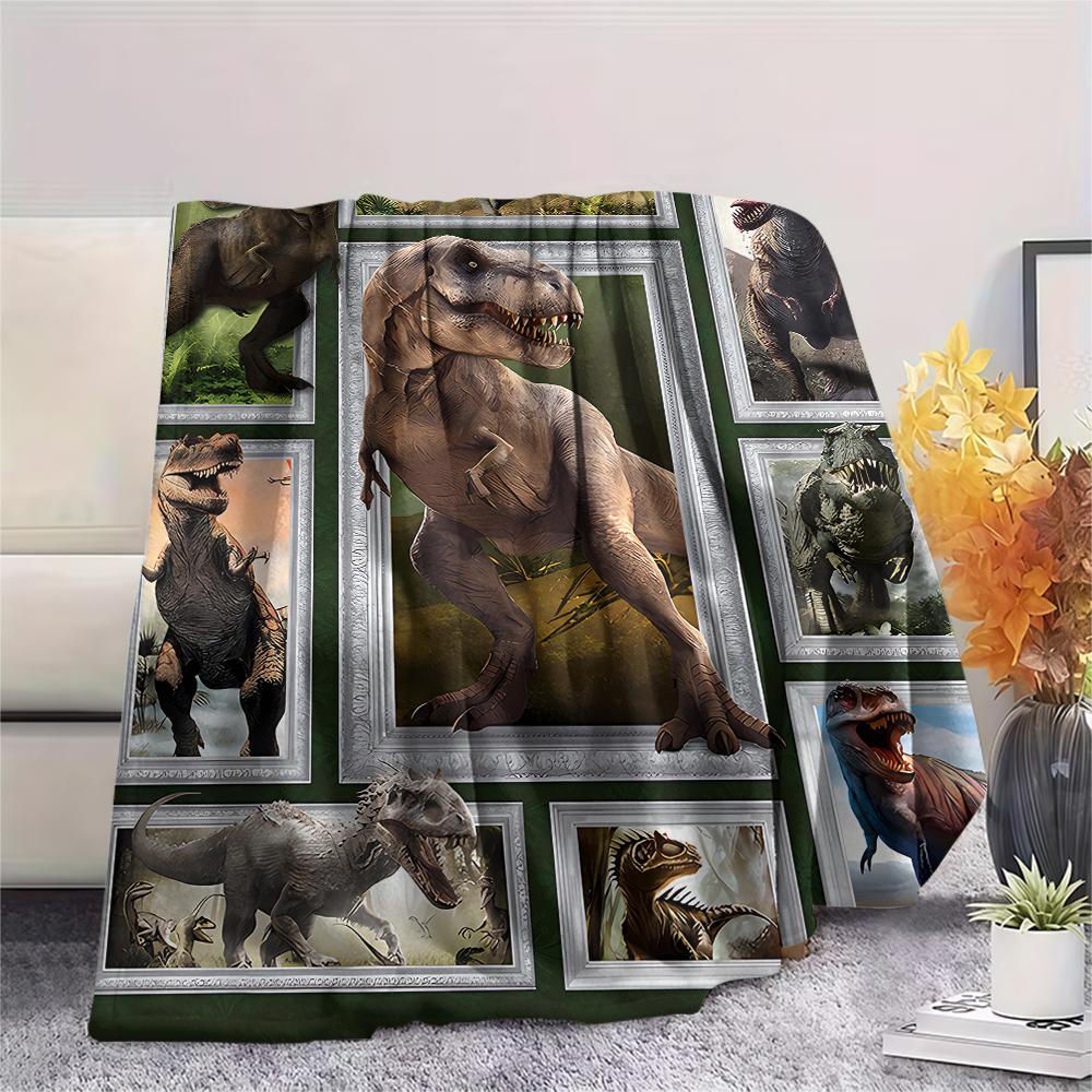 1Pc Dinosaur Print Flannel Blanket, High quality Comfortable for All Seasons, Home Decor, Warmth and Comfort, Perfect for Christmas Gifts