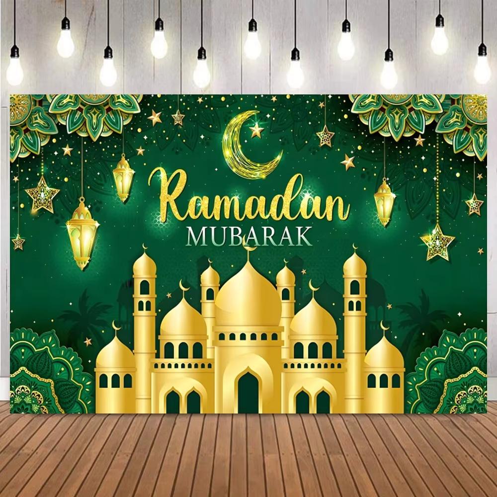 EID Ramadan Mubarak Kareem Islamic Mosque Lamps Moon Glitters Photography Backdrop Photographic Photo Background Studio Props2