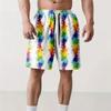 Men's Beach Pants Rainbow Paint 3D Printed Shorts Men's Summer Breathable Shorts Fitness Street Shorts Men's Ropa Hombre
