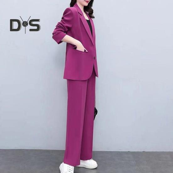 2 шт./компл., женское пальто, брюки, костюм, формальный деловой стиль, кардиган с отворотом и пуговицами, с длинным рукавом, прямая, широкая, плюс размер, куртка для поездок на работу, брюки