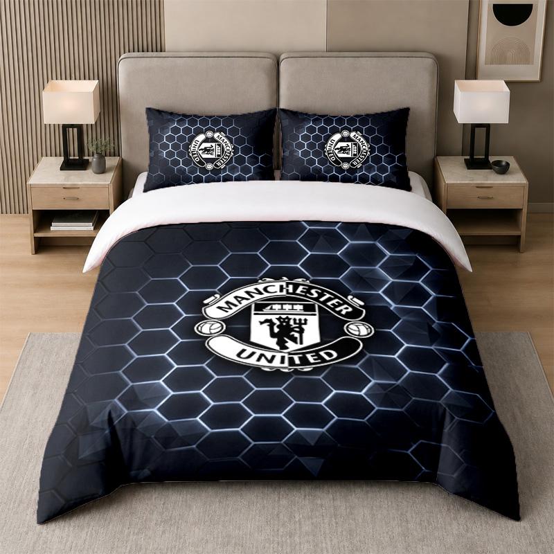 3Pcs Bedding SetManchester United FC Soft Bed Sheet and Two Pillowcases Home Bedroom Decor