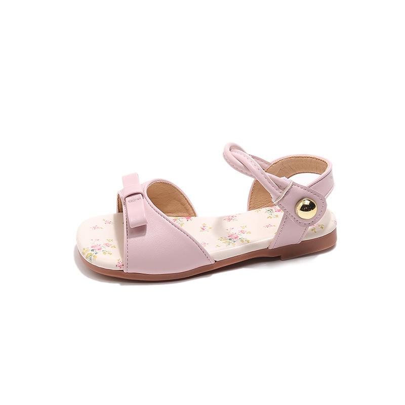 Children's Floral Flat Sandals Summer New Korean Style Girls' Bow Strap Princess Shoes to Match Dresses