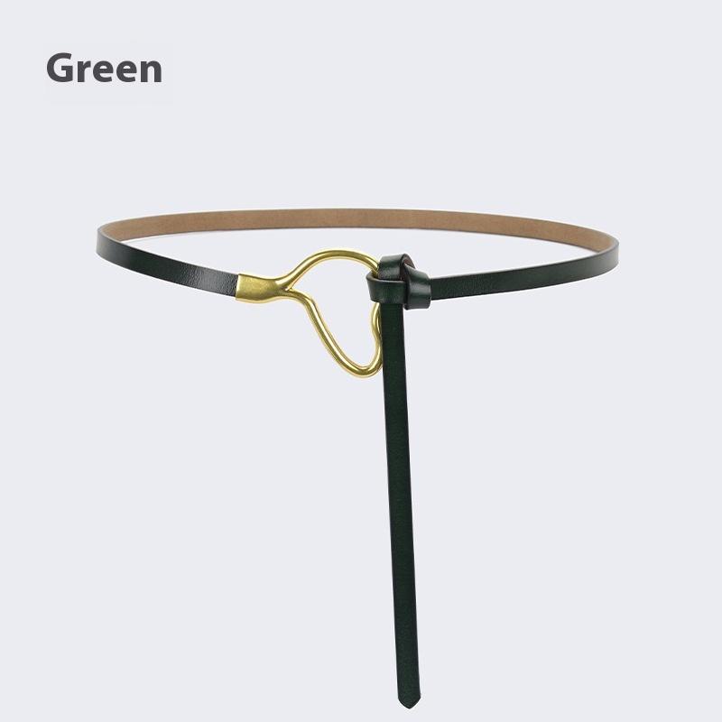 Женский кожаный ремень с узлом и украшением под рубашку, простой и универсальный тонкий ремень из чистой коровьей кожи